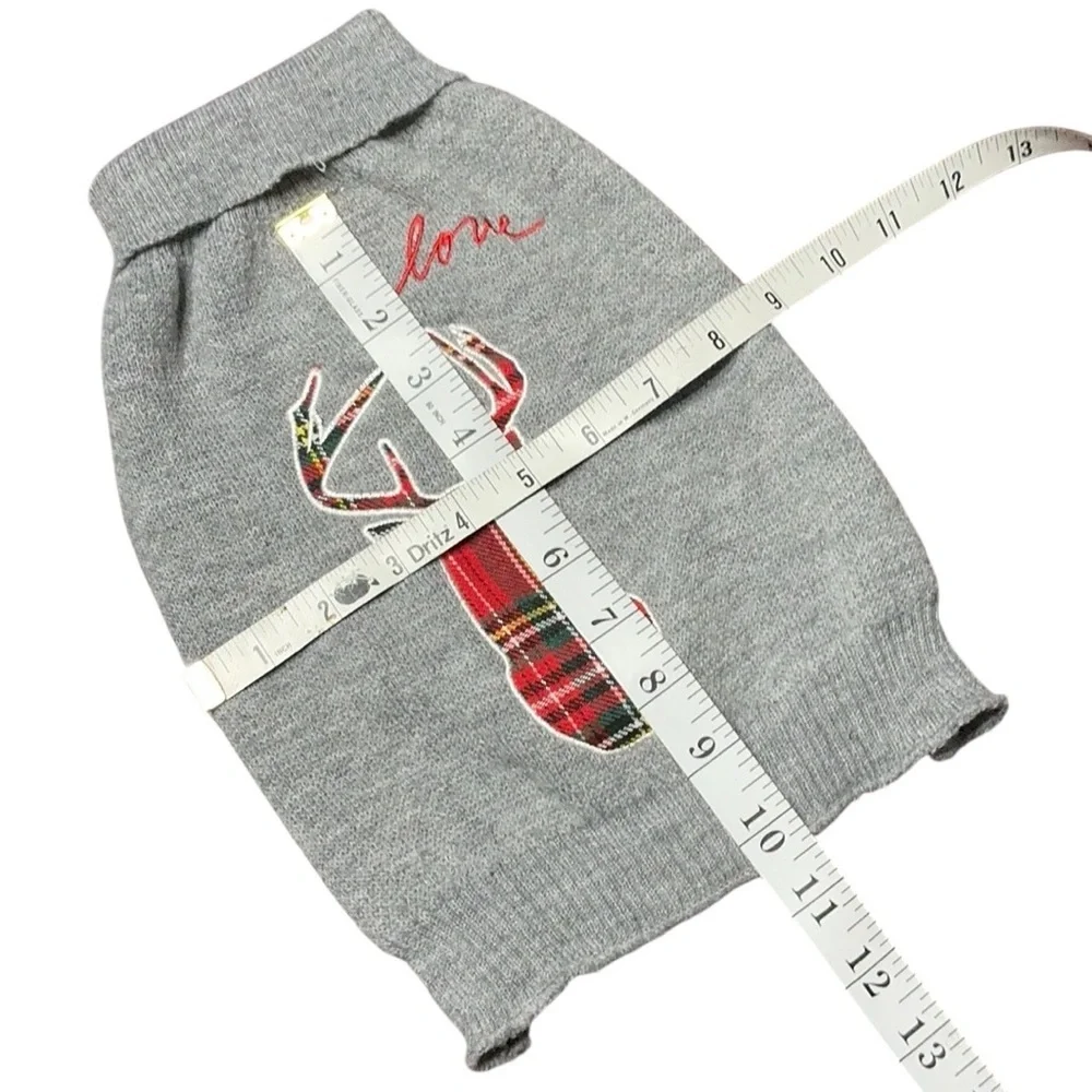 Ellen Degeneres Gray Sweater with Plaid Deer and Love Embroidery